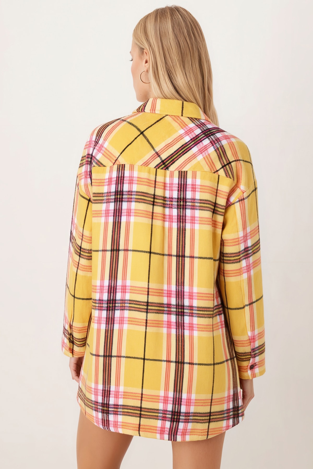 Kadın Hardal Erkek Yaka Yanları Yırtmaçlı Oversize Ceket ARM-26K001009