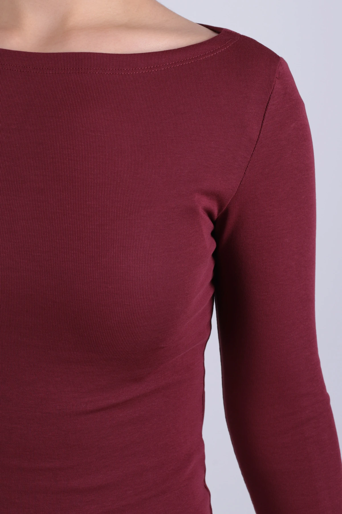 Kadın Bordo Kayık Yaka Uzun Kol Body Bluz ARM-26K135013