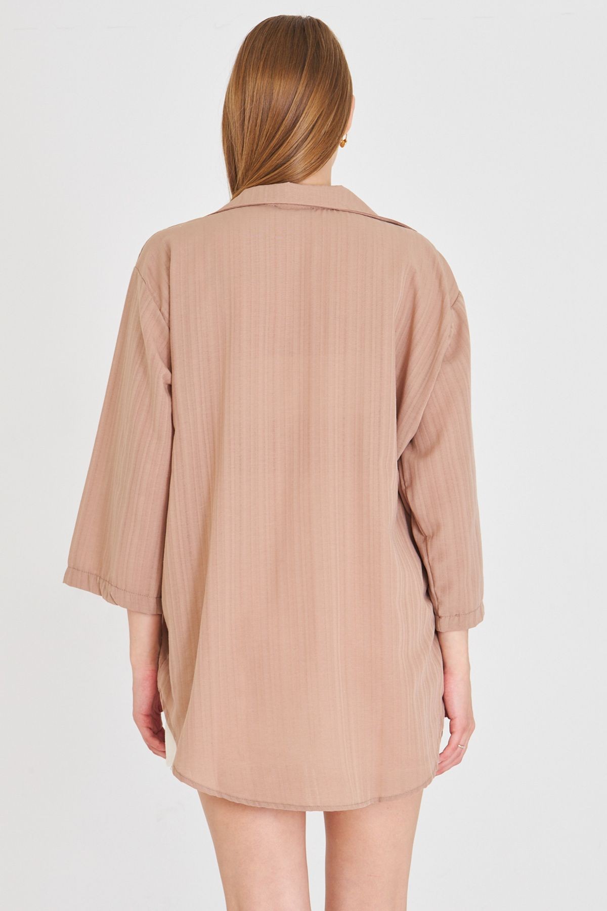 Kadın Vizon Gömlek Yakalı Önden Bağcıklı Kimono Gömlek ARM-25K001006