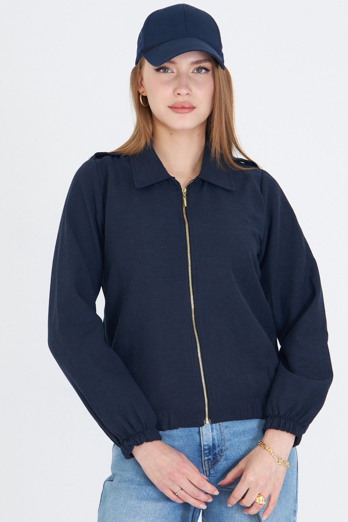 Kadın Lacivert Önü Fermuarlı Gabardin Mont ARM-22K001068
