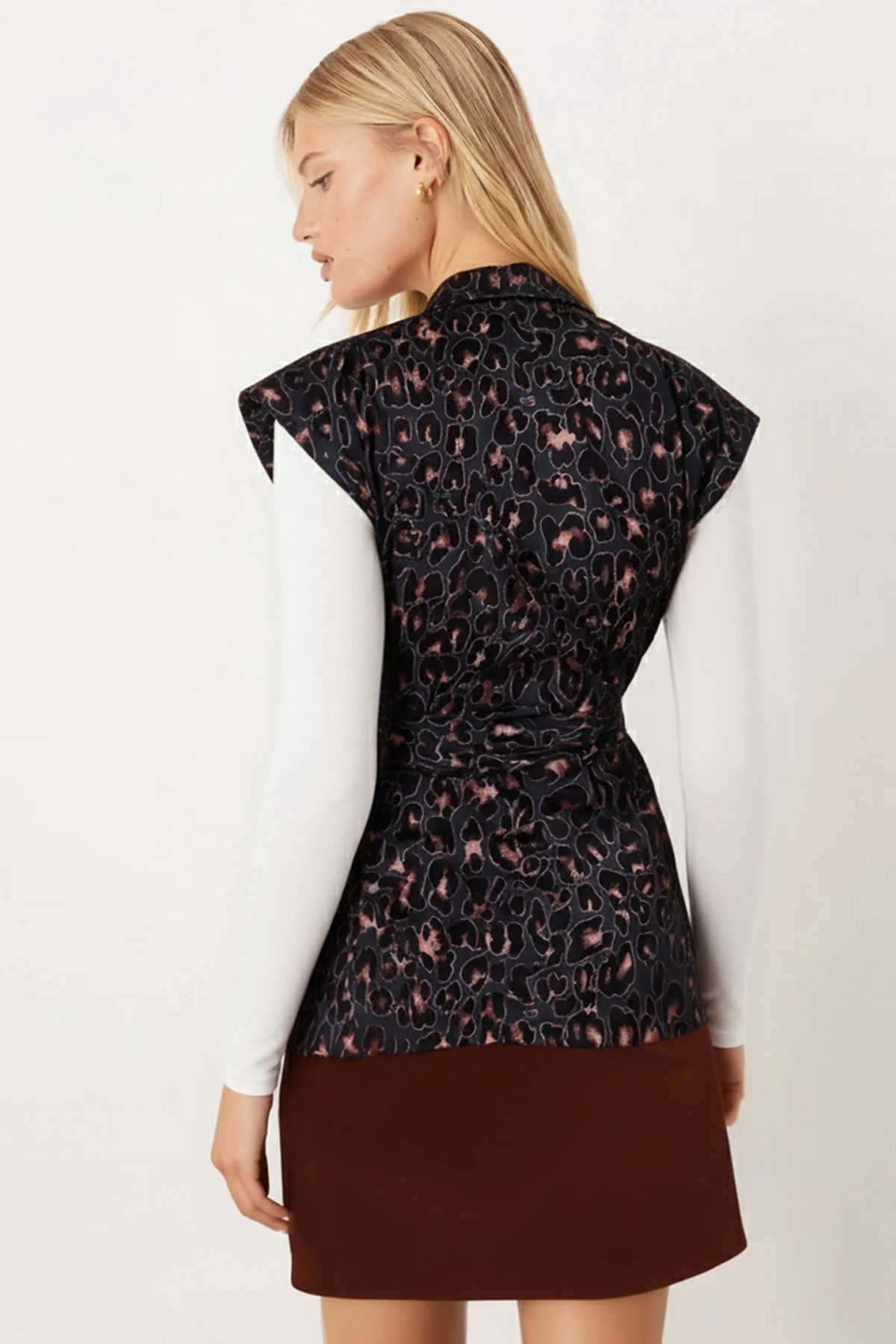 Kadın Antrasit Erkek Yaka Beli Kuşaklı Keten Görünümlü Yelek ARM-25Y001079