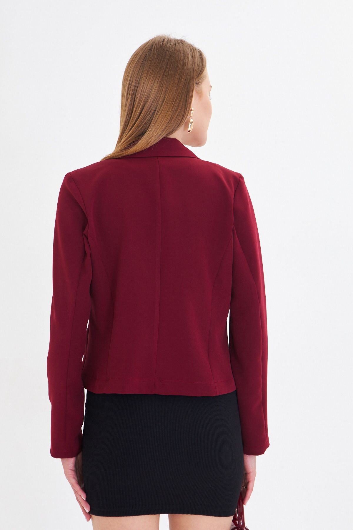Kadın Bordo Tek Düğmeli Crop Ceket Arm-22y001237