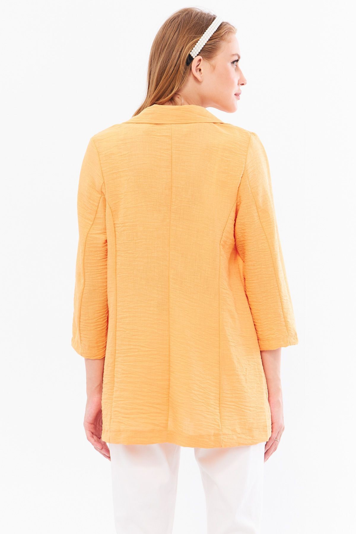 Kadın Somon Keten Görünümlü Cepli Oversize Ceket ARM-24Y001065