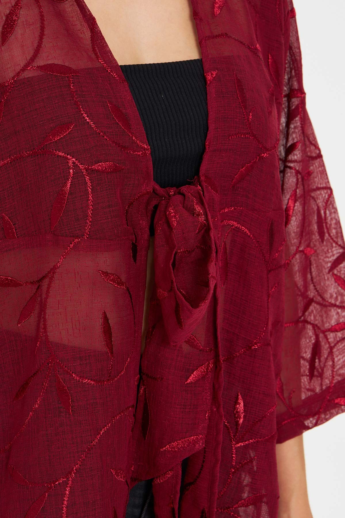 Kadın Bordo Önden Bağlamalı Kimono Gömlek ARM-25Y001108