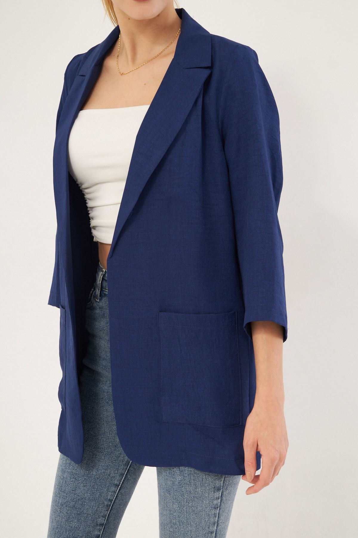 Kadın Lacivert Cepli Oversize Ceket ARM-24Y001115