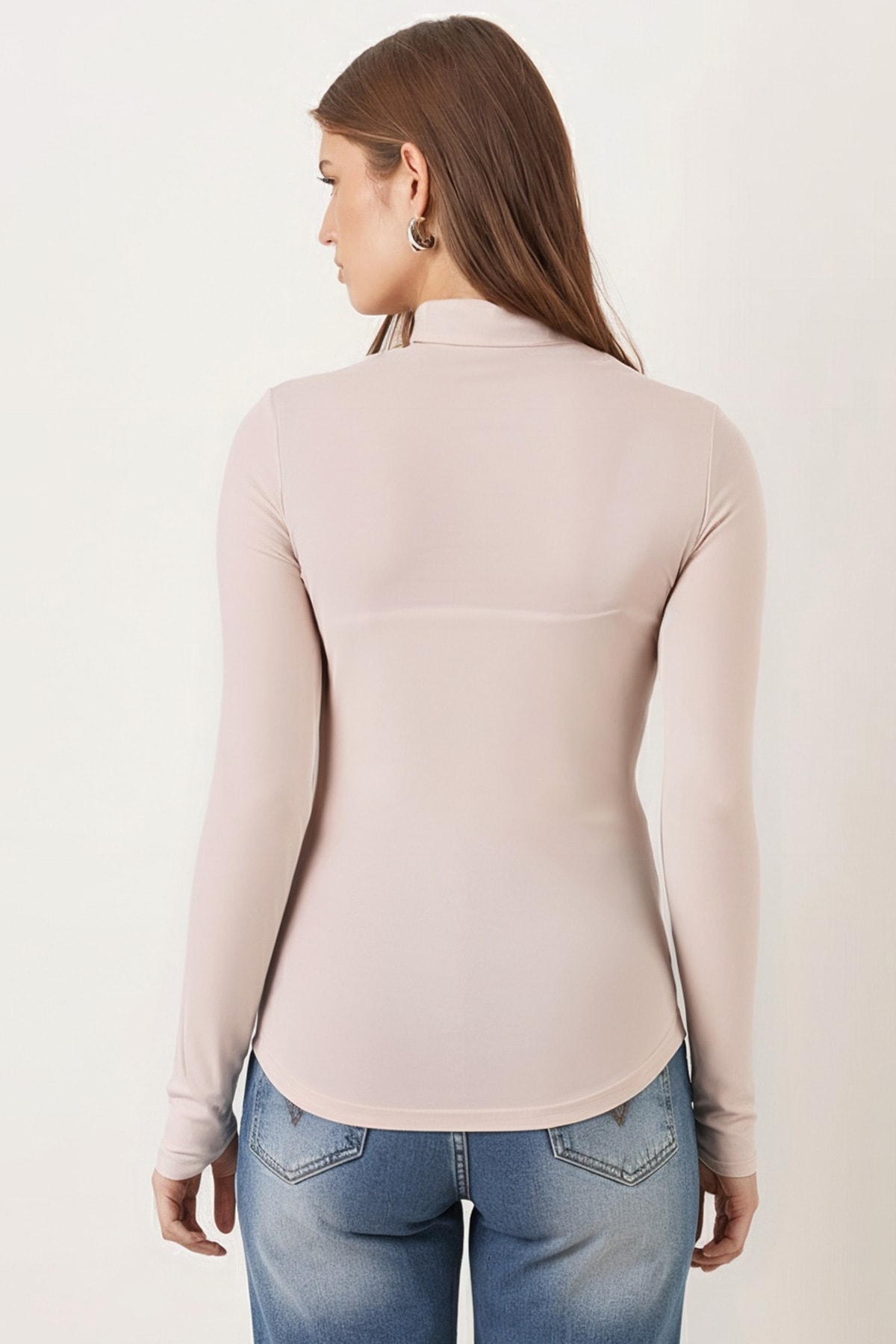 Kadın Bej Yarım Balıkçı Parmak Geçmeli Body ARM-26K135002