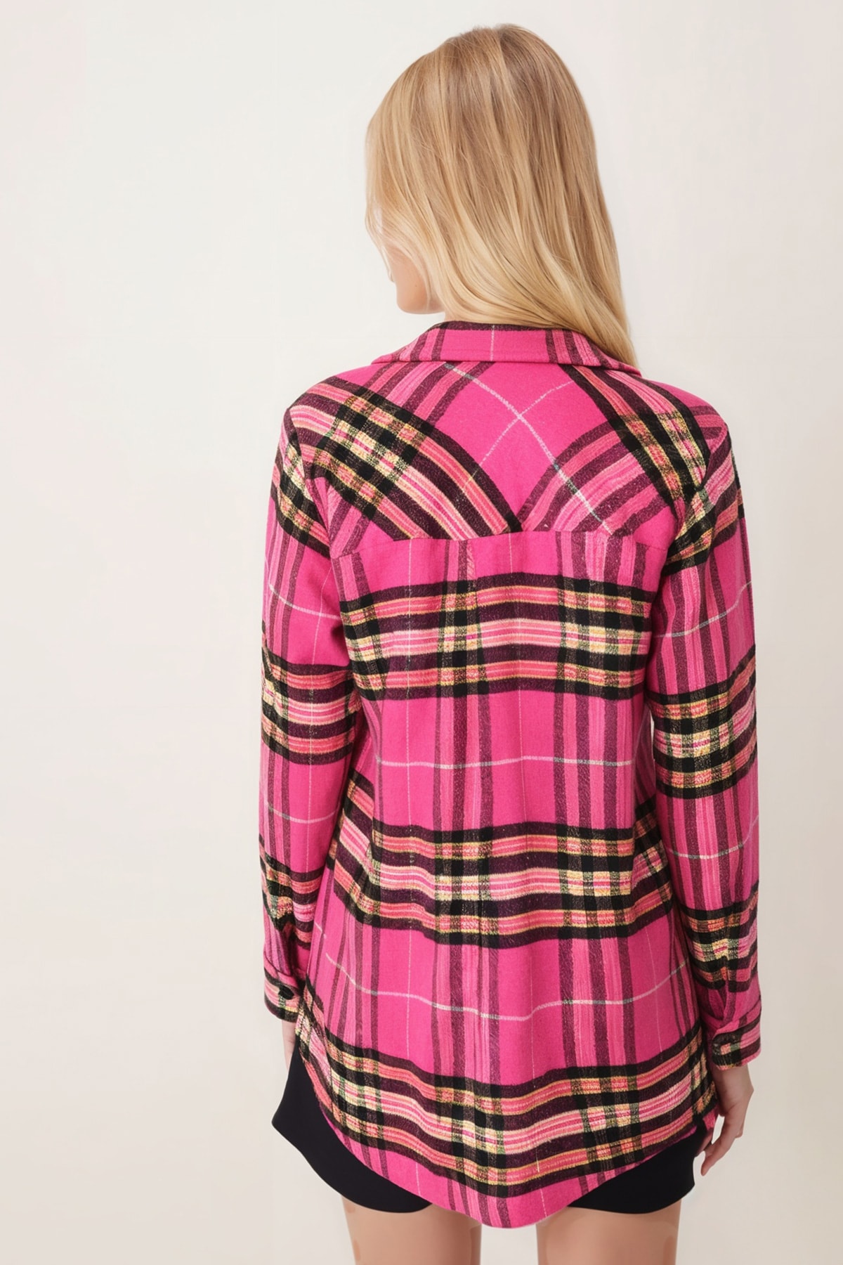 Kadın Pembe Erkek Yaka Yanları Yırtmaçlı Oversize Ceket ARM-26K001009