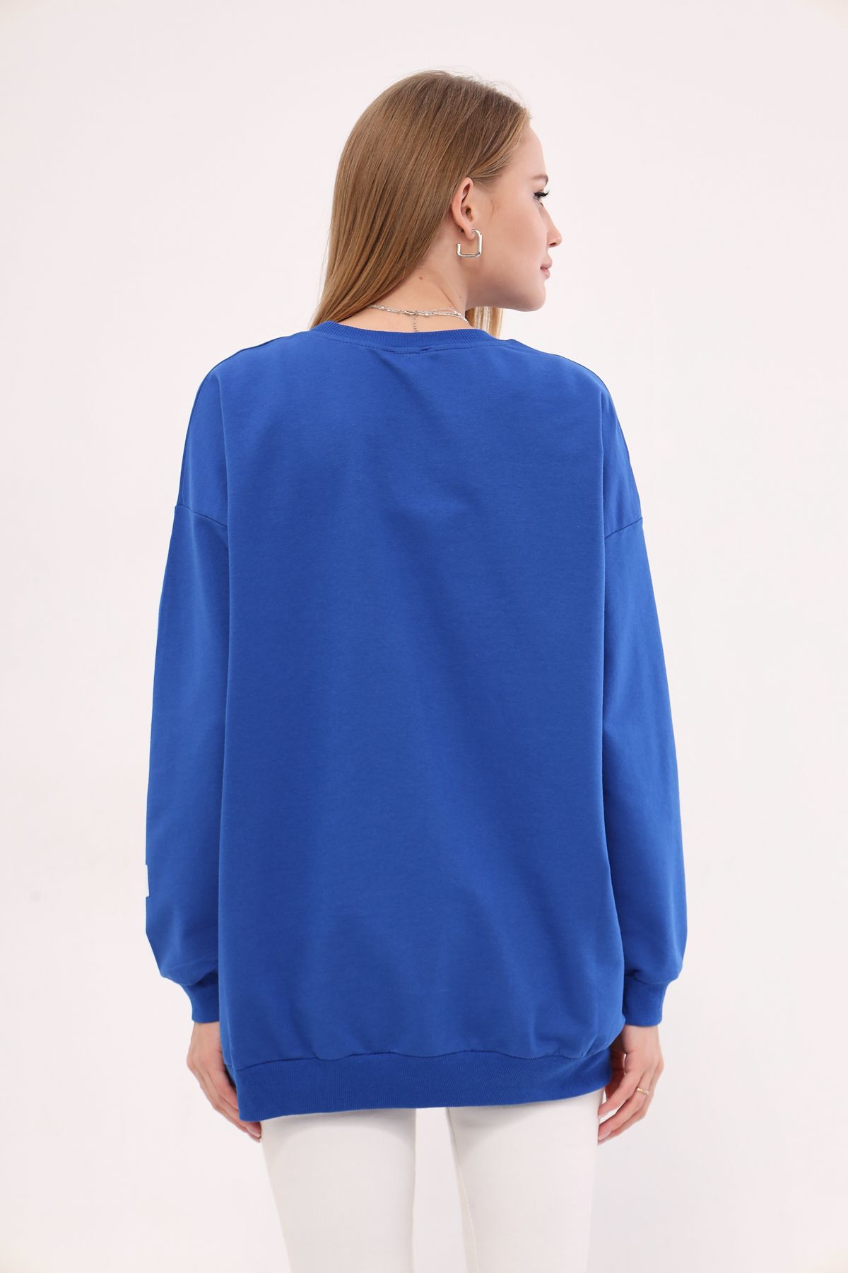 Kadın Saks Bisiklet Yaka Calıfornıa Baskılı Oversize Sweatshirt ARM-25K001023