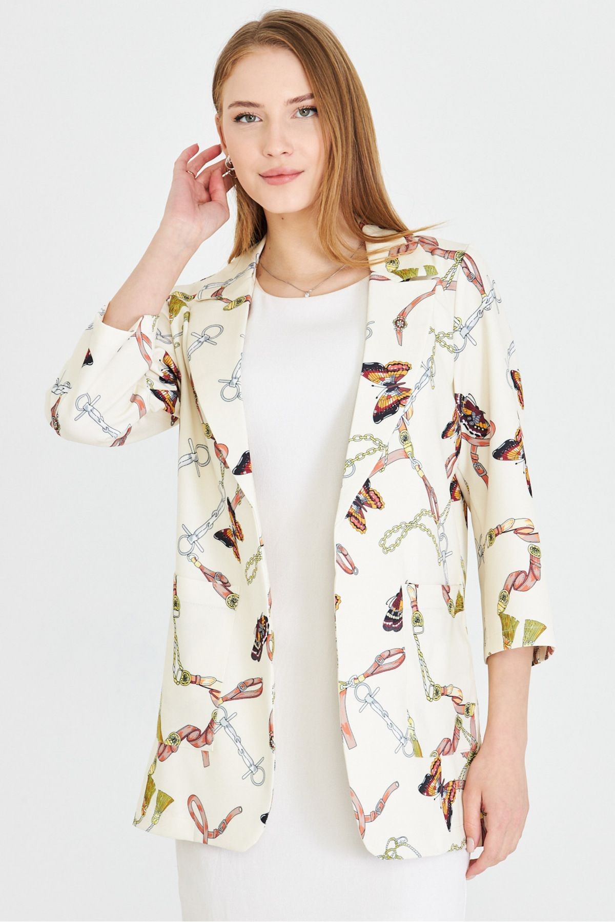 Kadın Ekru Cepli Oversize Ceket ARM-25Y001057