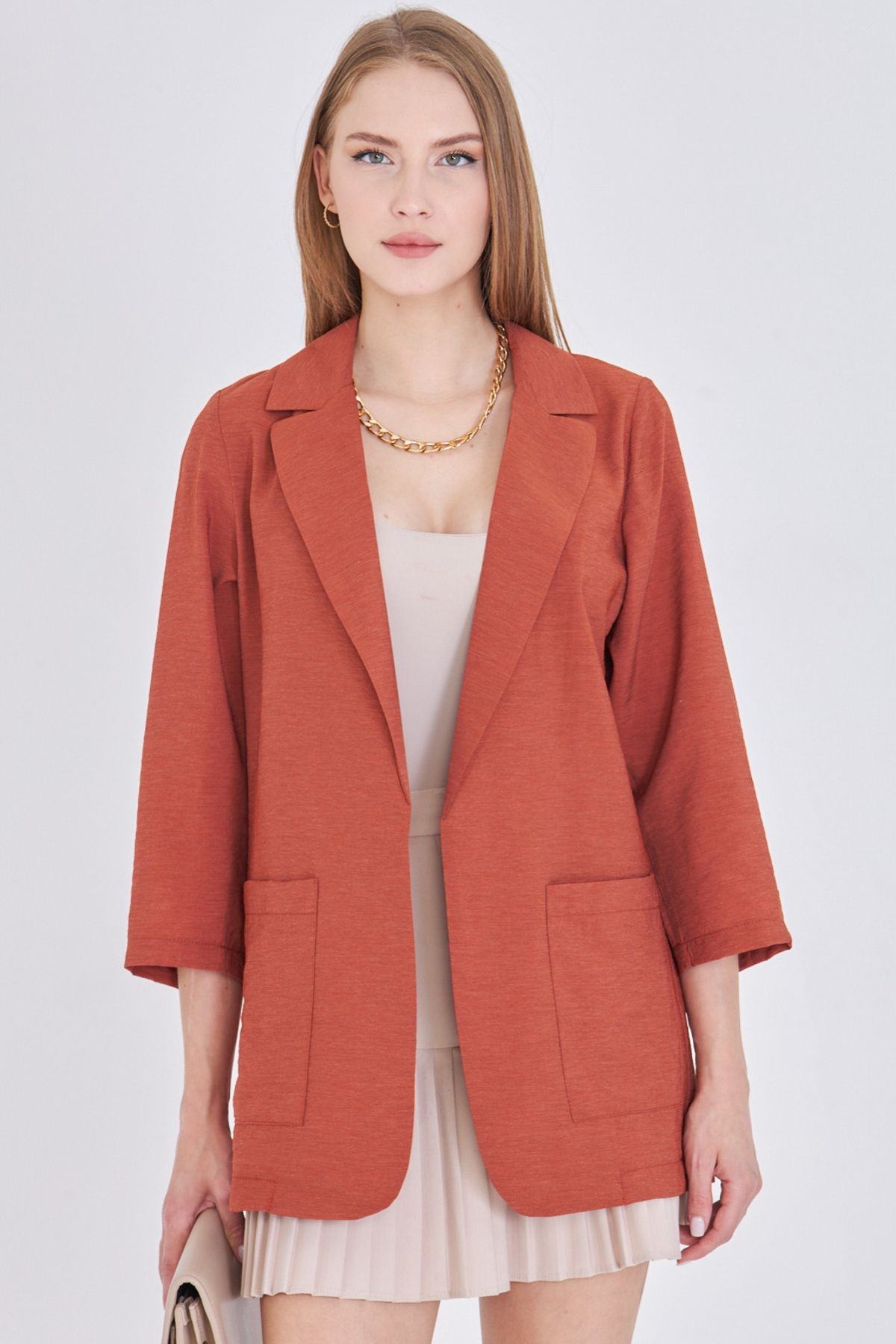 Kadın Kiremit Cepli Oversize Ceket ARM-25Y001064