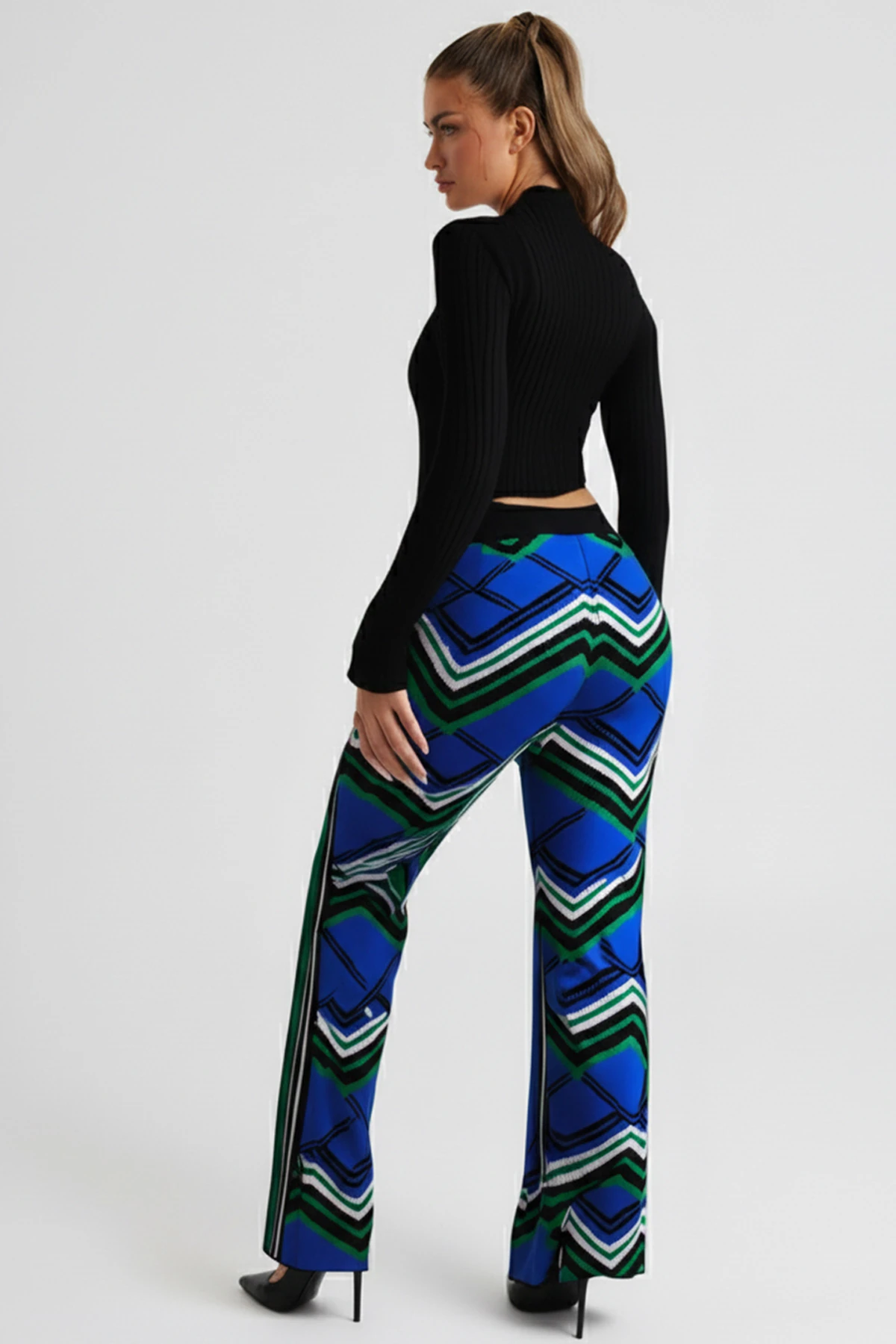 Kadın Siyah Beli Bağlamalı Renkli Triko Pantolon ARM-26K136022