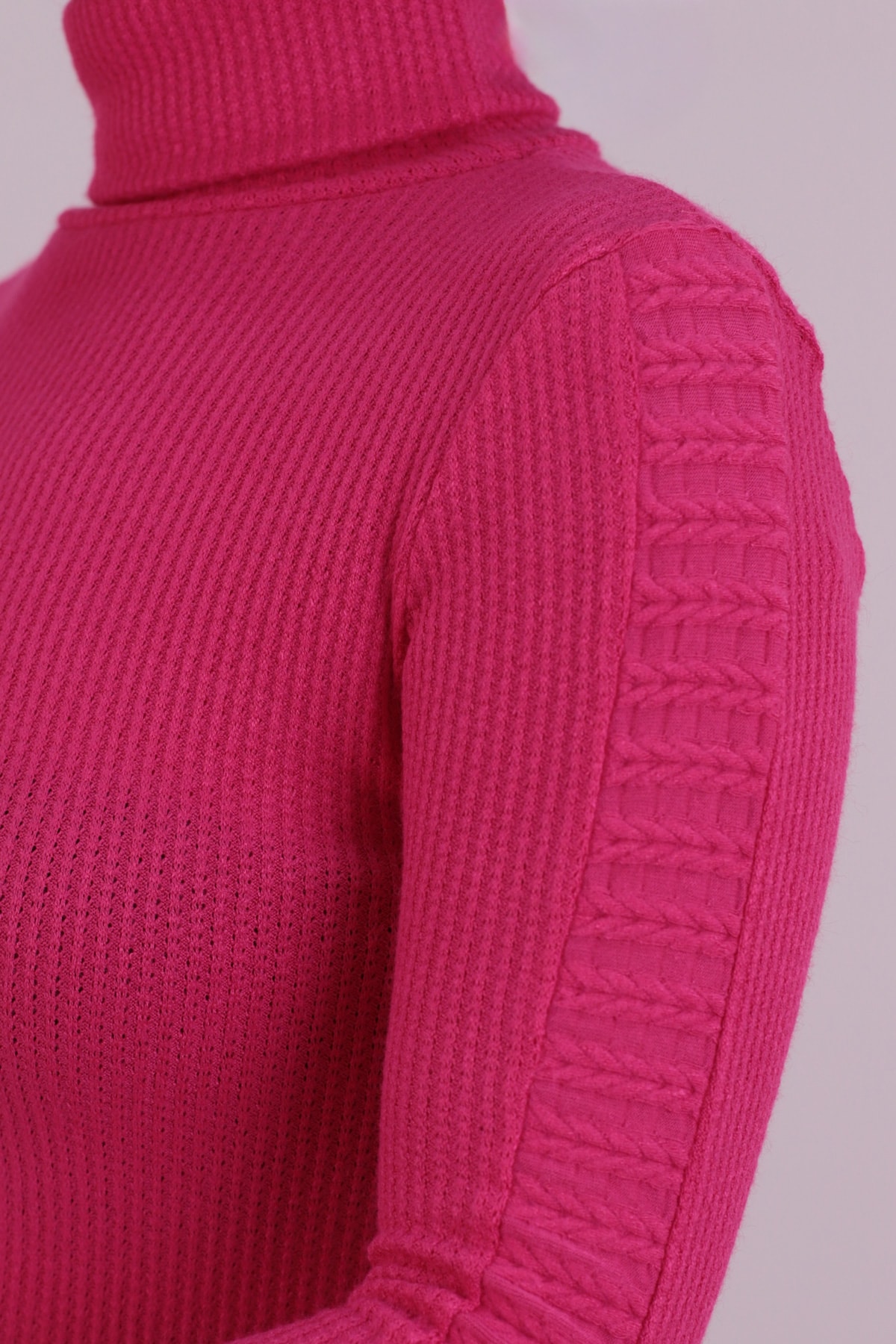 Kadın Fuşya Balıkçı Yaka Kolu Şeritli Yumuşak Dokulu Bluz ARM-26K001043