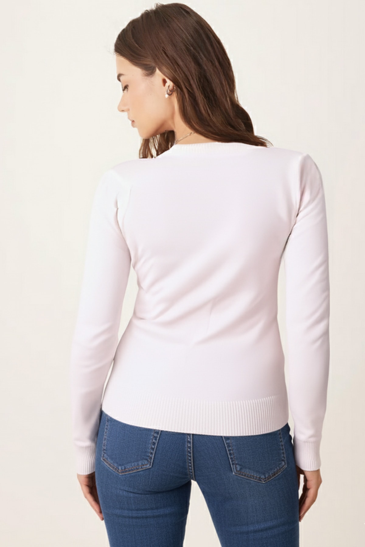 Kadın Ekru Bisiklet Yaka Aplikeli Kazak ARM-26K136001