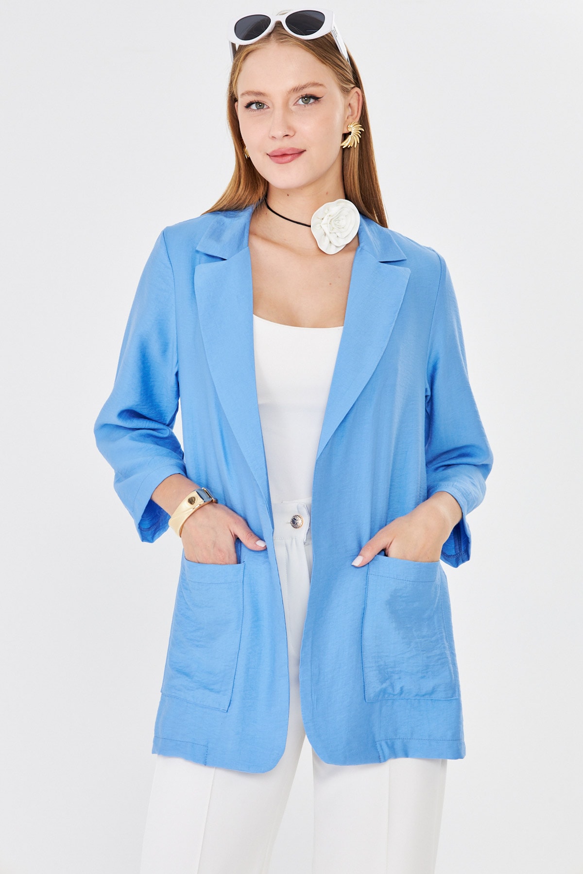 Kadın Mavi Cepli Oversize Ceket ARM-26K001005