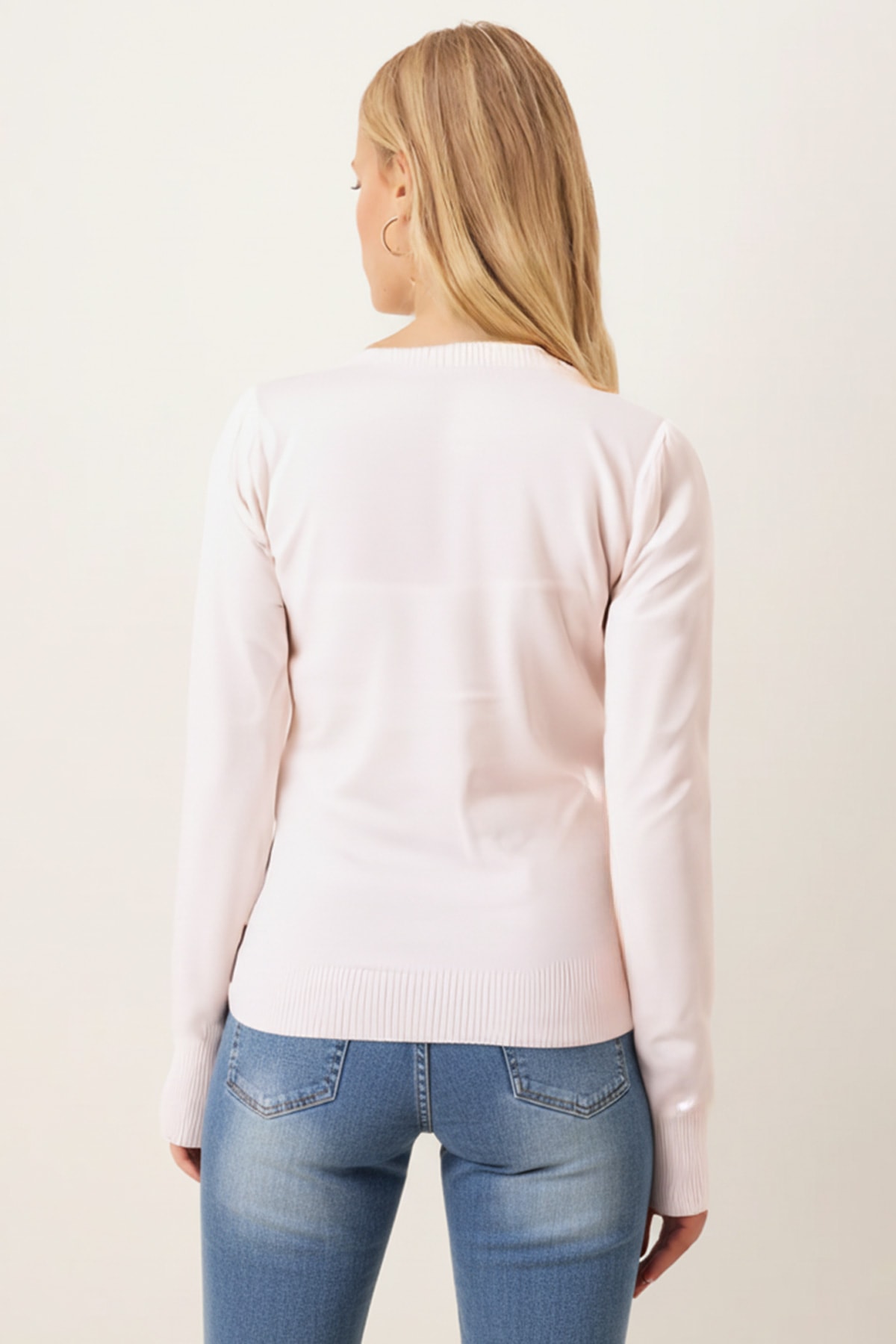 Kadın Ekru Bisiklet Yaka Aplikeli Kazak ARM-26K136002