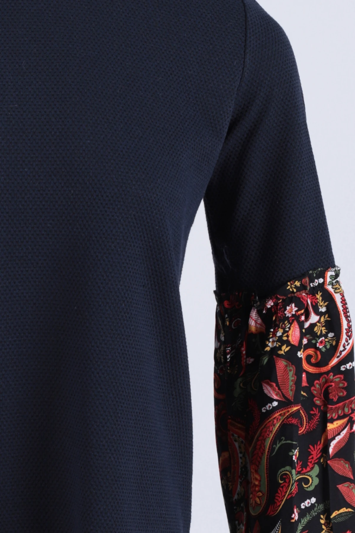 Kadın Lacivert Desenli Balon Kol Elbise ARM-26K001051