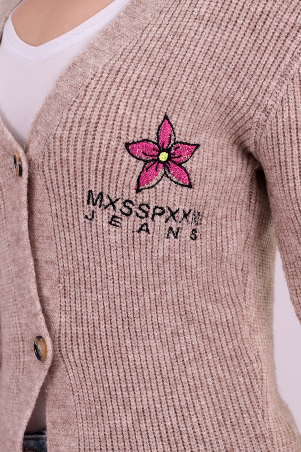 Kadın Taş V Yaka Çiçek İşlemeli Triko Hırka ARM-26K136055