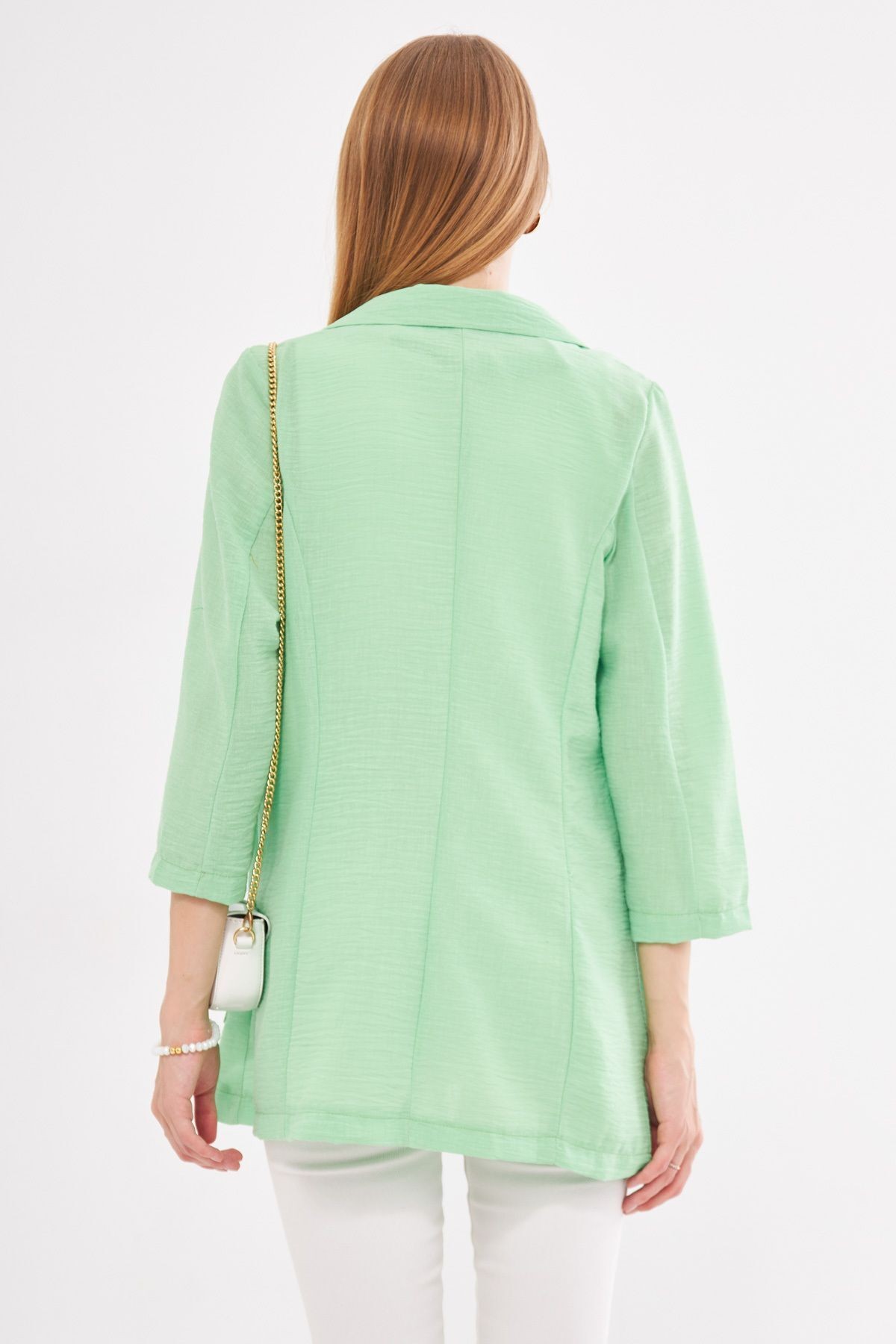 Kadın Neon Yeşil Keten Görünümlü Cepli Oversize Ceket ARM-24Y001065