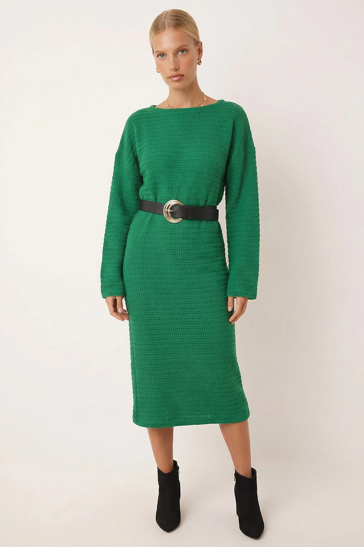 Kadın Yeşil Uzun Kollu Yumuşak Dokulu Salaş Elbise ARM-26K001078