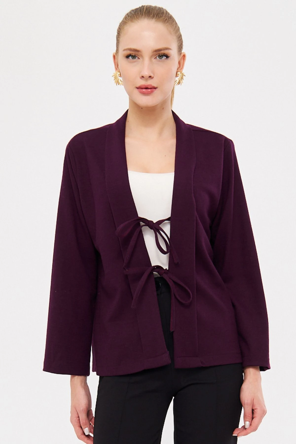Kadın Mor Şal Yaka Önden Bağcık Detaylı Ceket ARM-25K001012