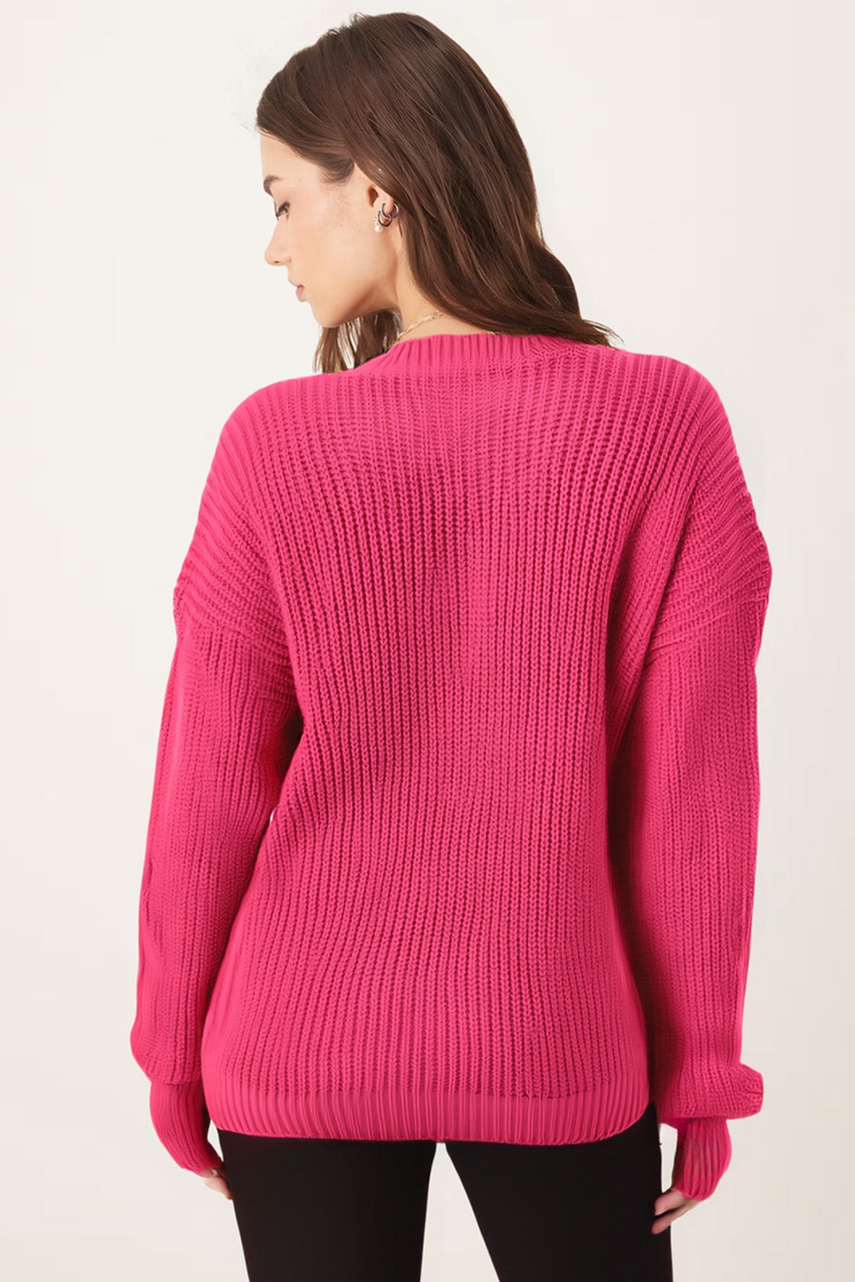 Kadın Fuşya V Yaka Triko Kazak ARM-26K136023