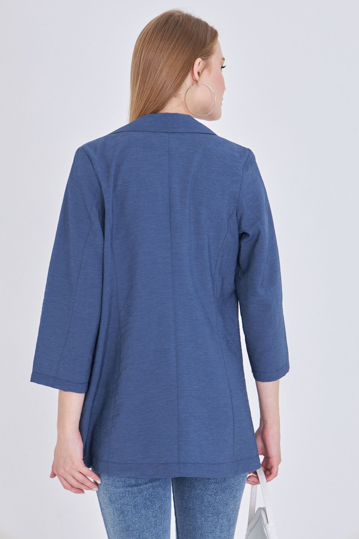 Kadın Koyu Mavi Cepli Oversize Ceket ARM-25Y001064