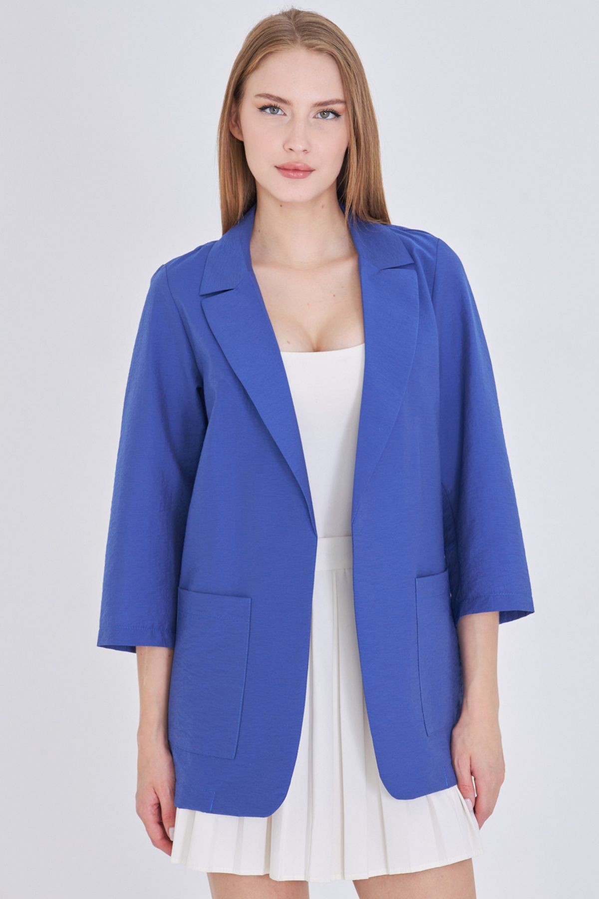 Kadın Saks Cepli Oversize Ceket ARM-25Y001064