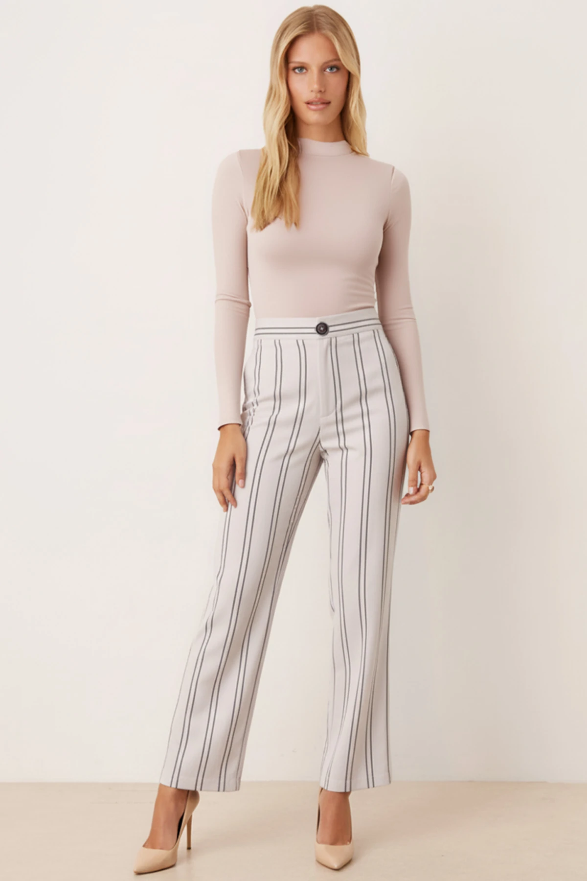 Kadın Krem Bol Paça Keten Pantolon ARM-26K001053