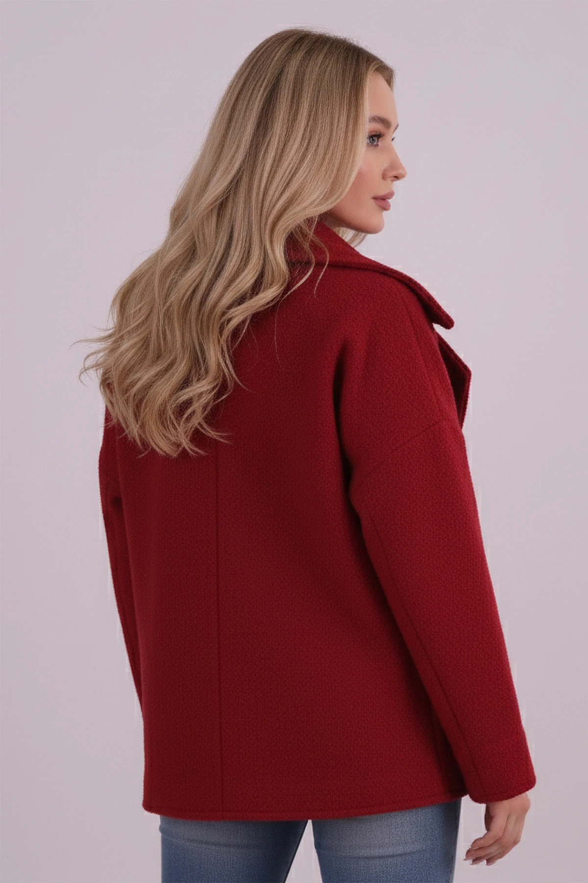 Kadın Bordo Cepli Astarlı Kaşe Kaban ARM-26K136069