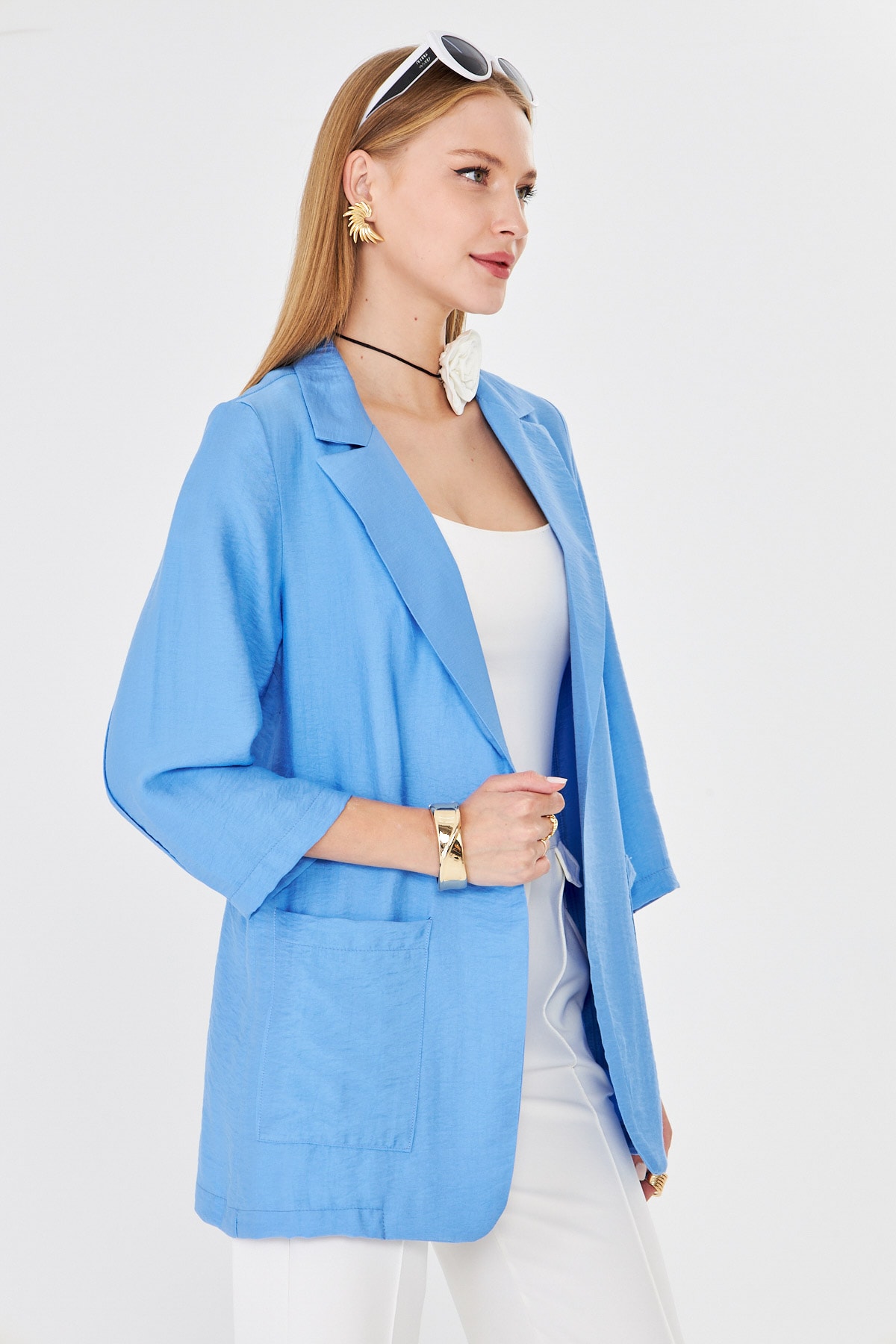 Kadın Mavi Cepli Oversize Ceket ARM-26K001005