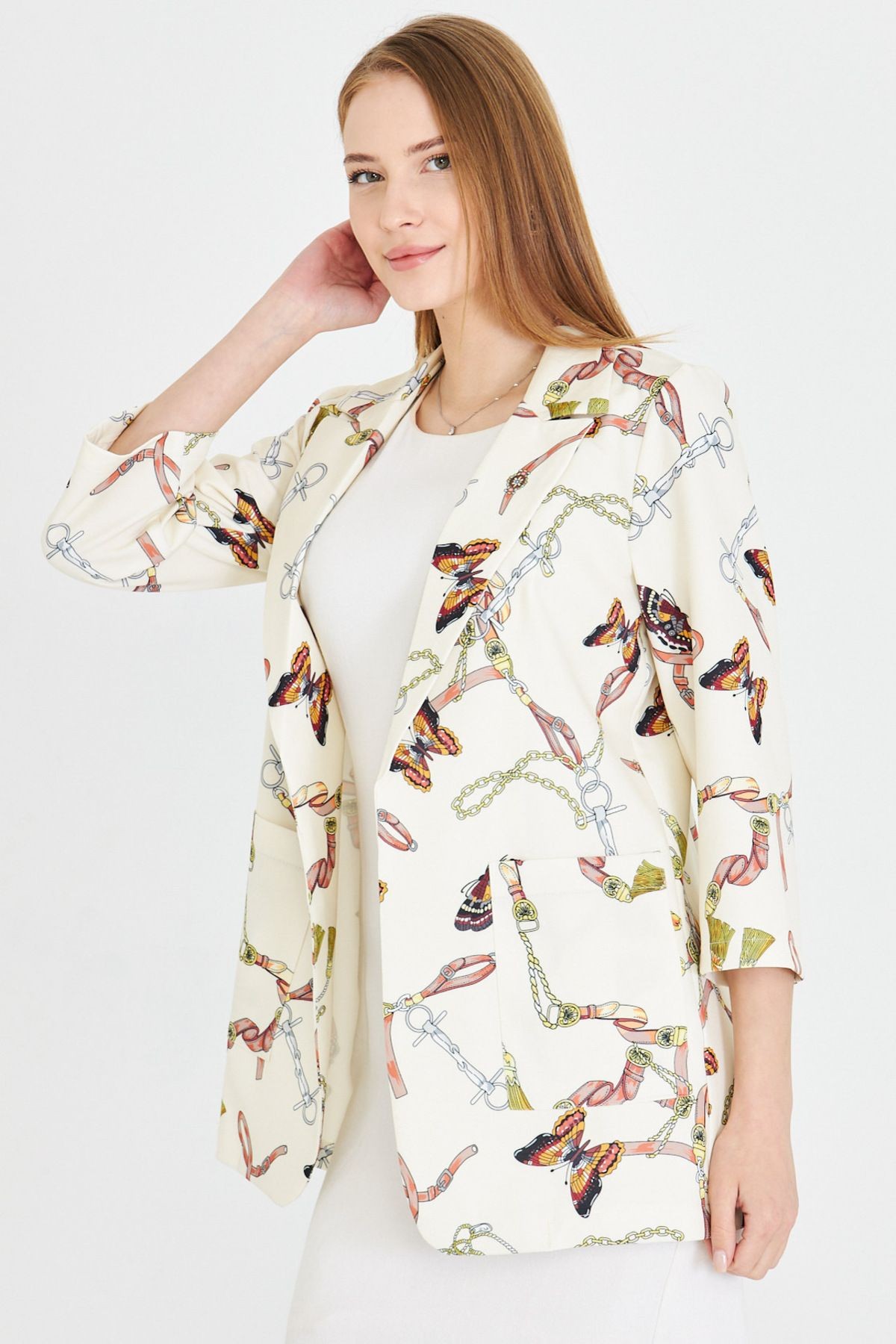 Kadın Ekru Cepli Oversize Ceket ARM-25Y001057