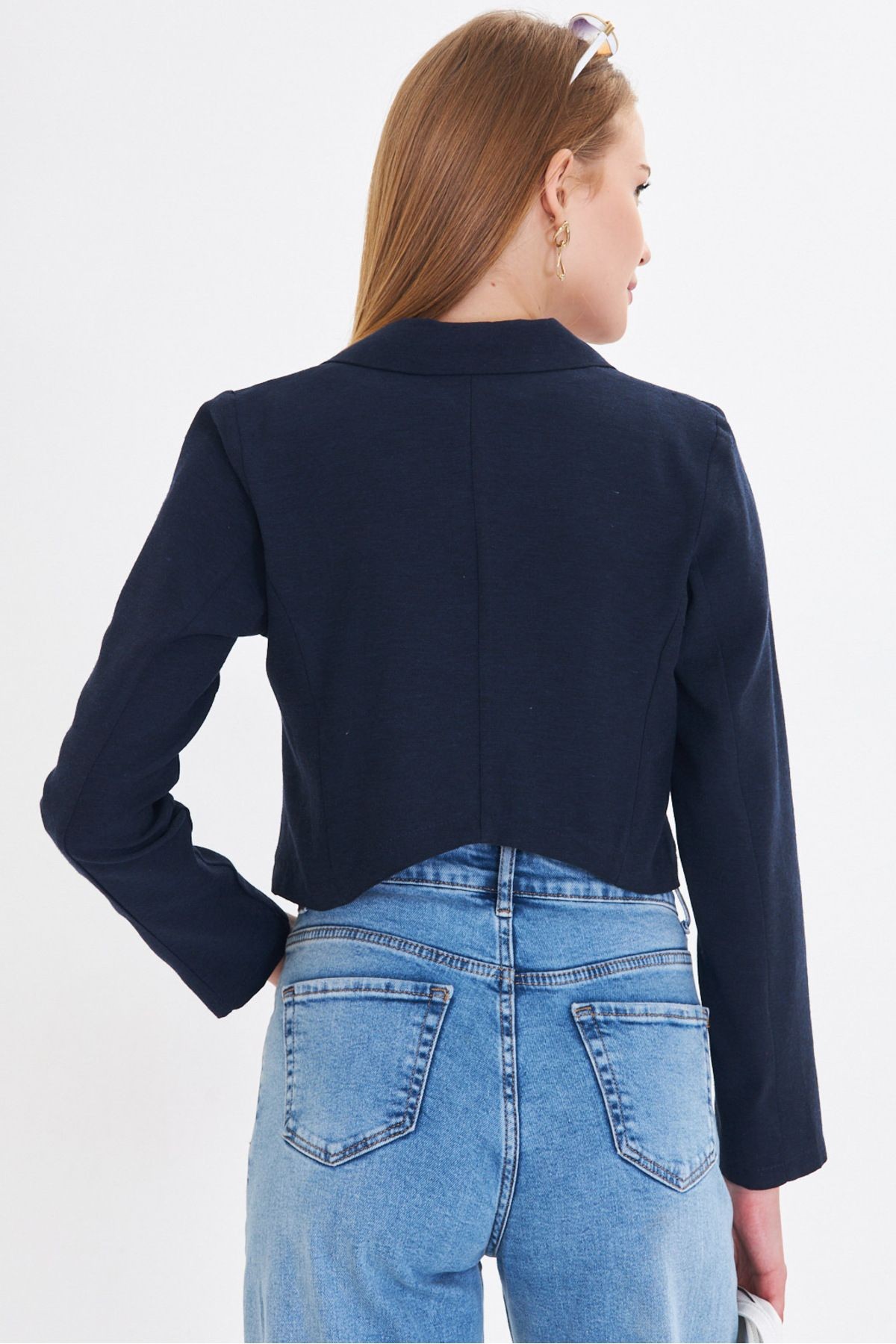 Kadın Lacivert Tek Düğmeli Crop Ceket ARM-23Y001064