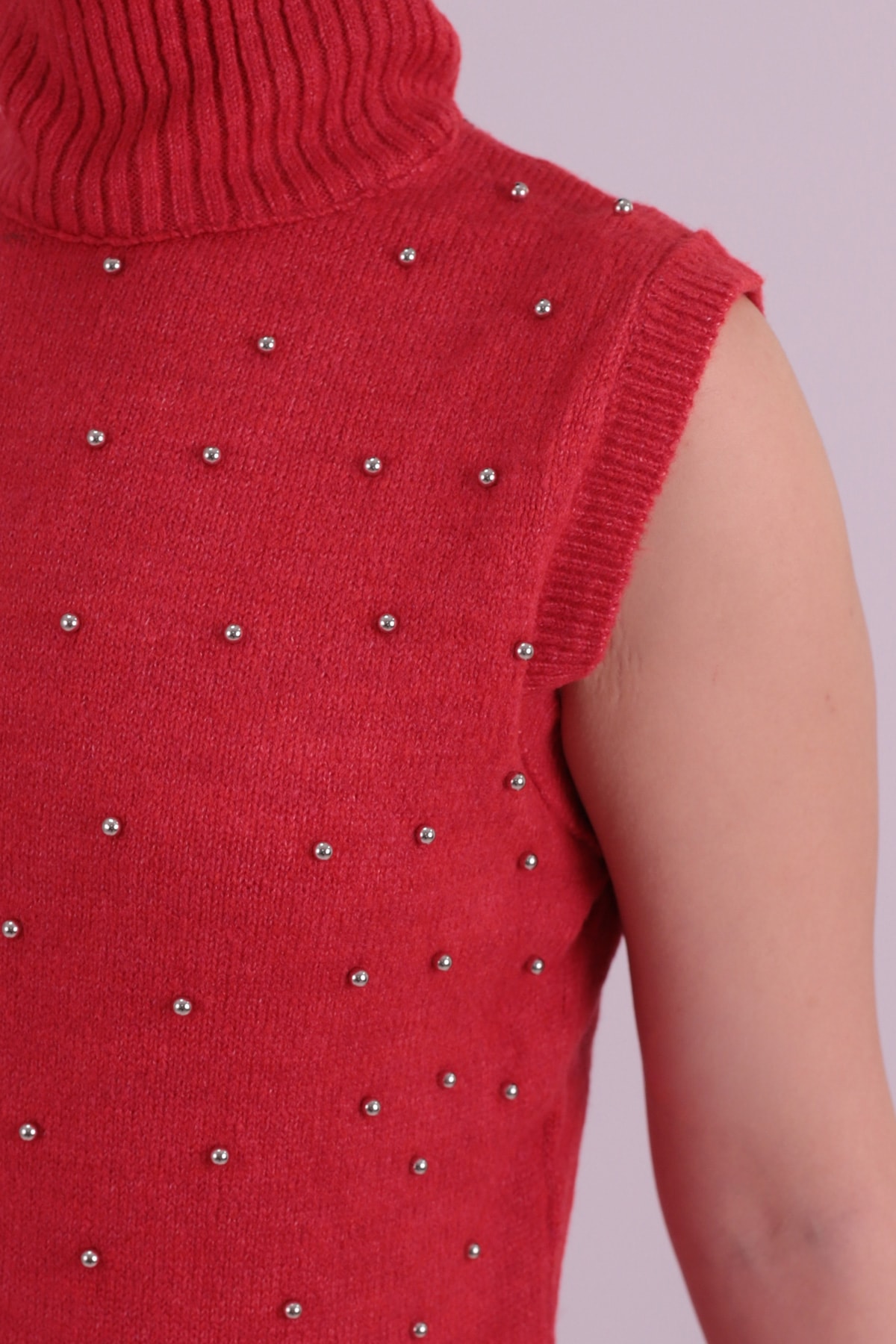 Kadın Kırmızı Önü Boncuklu Kolsuz Triko Elbise ARM-26K136034