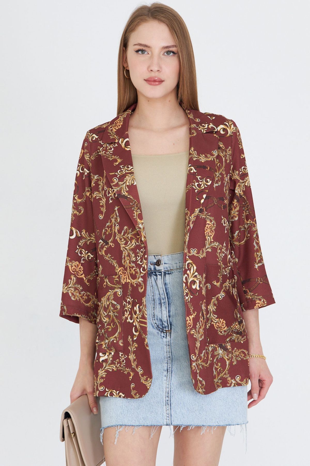 Kadın Açık Kahve Cepli Oversize Ceket ARM-25Y001057