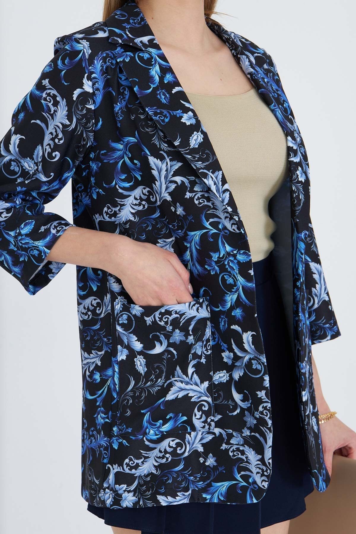 Kadın Saks Cepli Oversize Ceket ARM-25Y001057