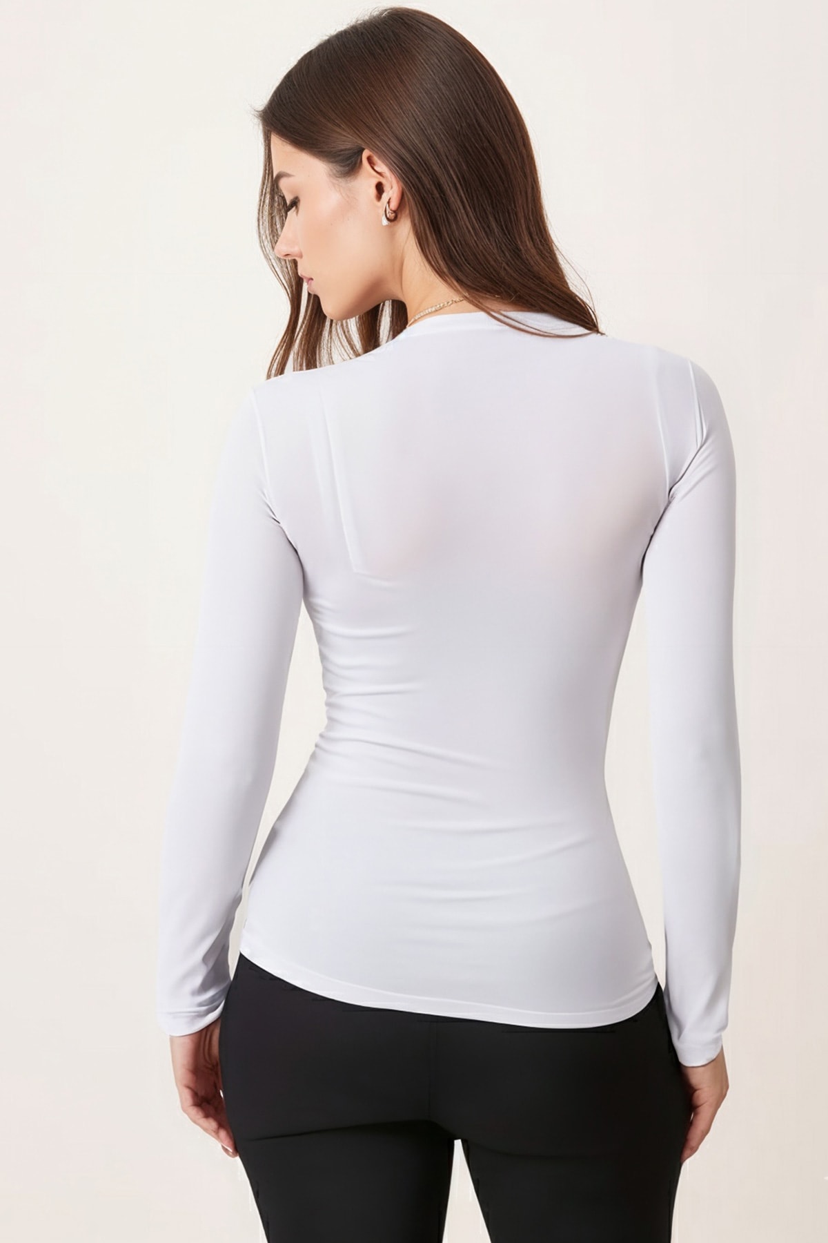 Kadın Beyaz Bisiklet Yaka Uzun Kol Body ARM-26K135008