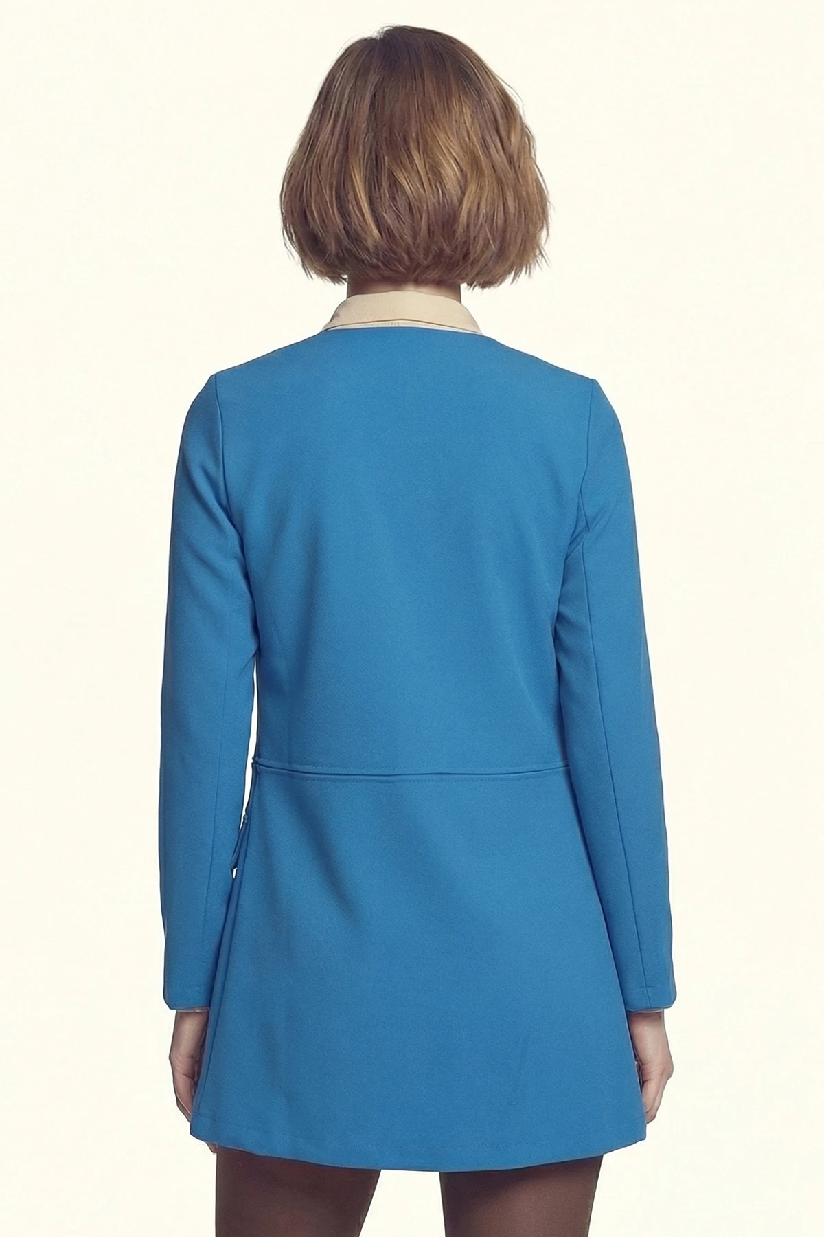 Kadın Mavi Beli Dikişli Uzun Ceket ARM-26K001017