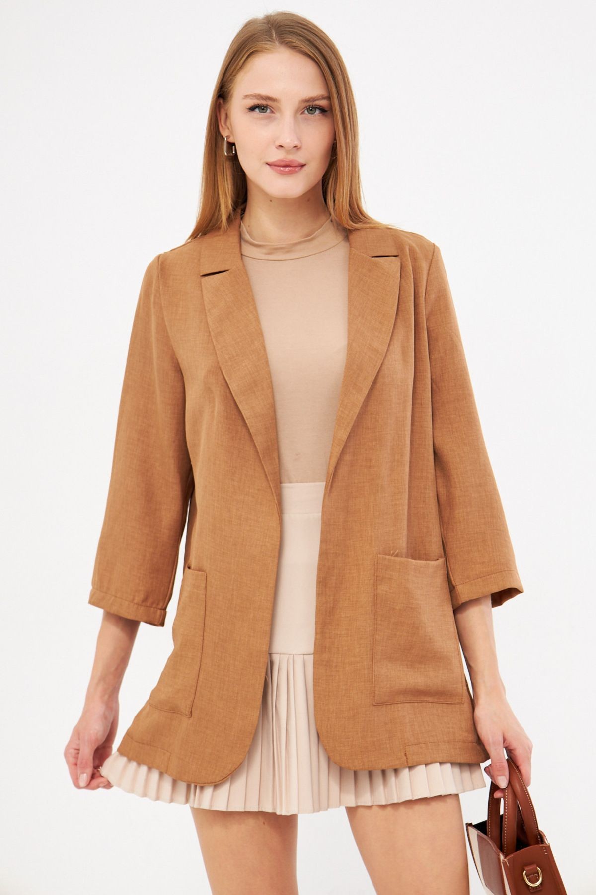 Kadın Camel Cepli Oversize Ceket ARM-24Y001115