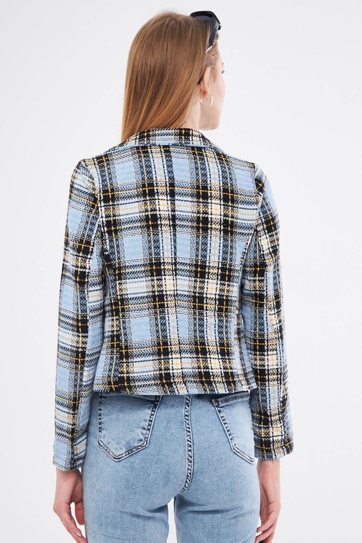 Kadın Bebe Mavi Kruvaze Yaka Tüvit Crop Ceket ARM-24K001014