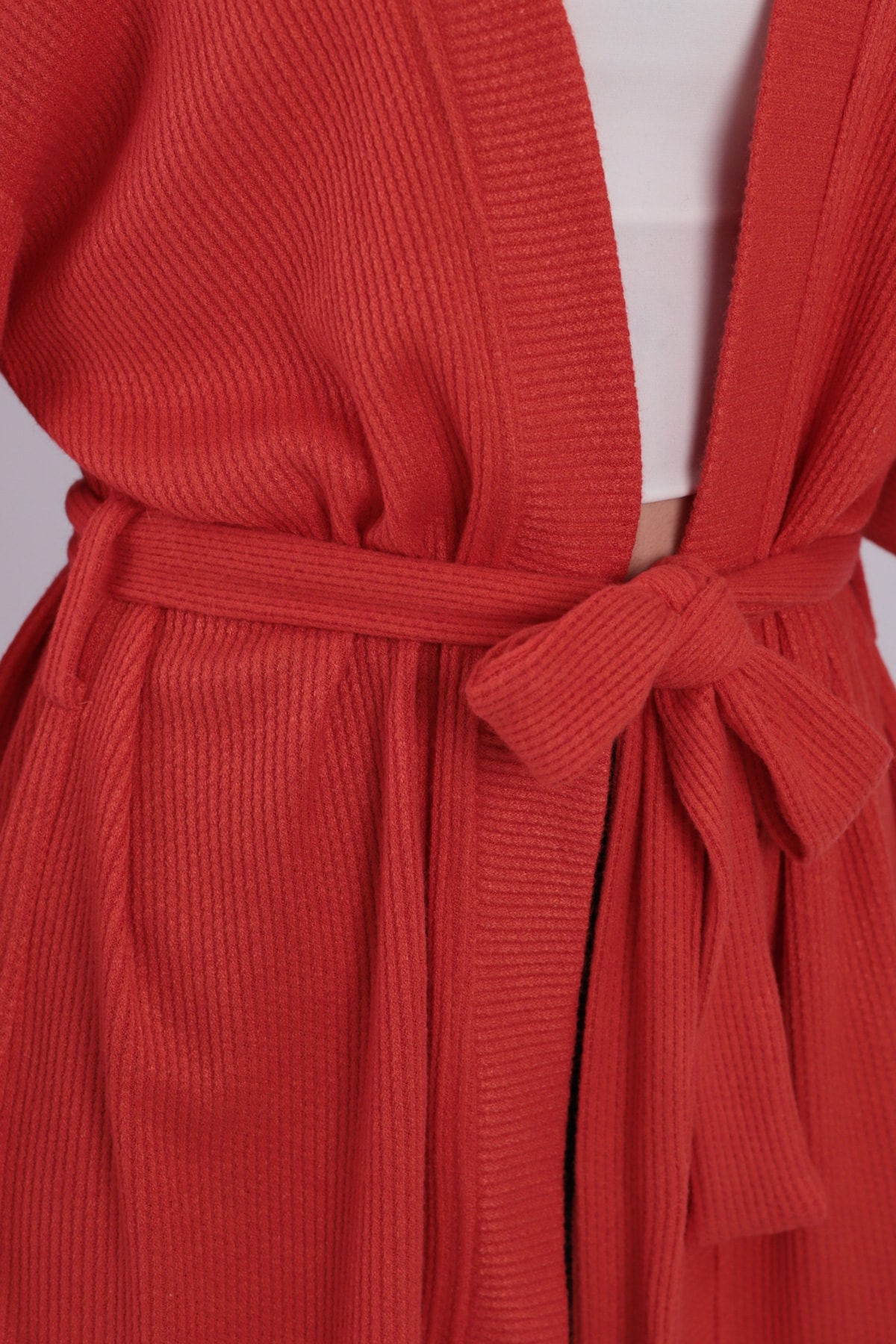 Kadın Nar Çiçeği Kemerli Triko Kimono ARM-26K001011