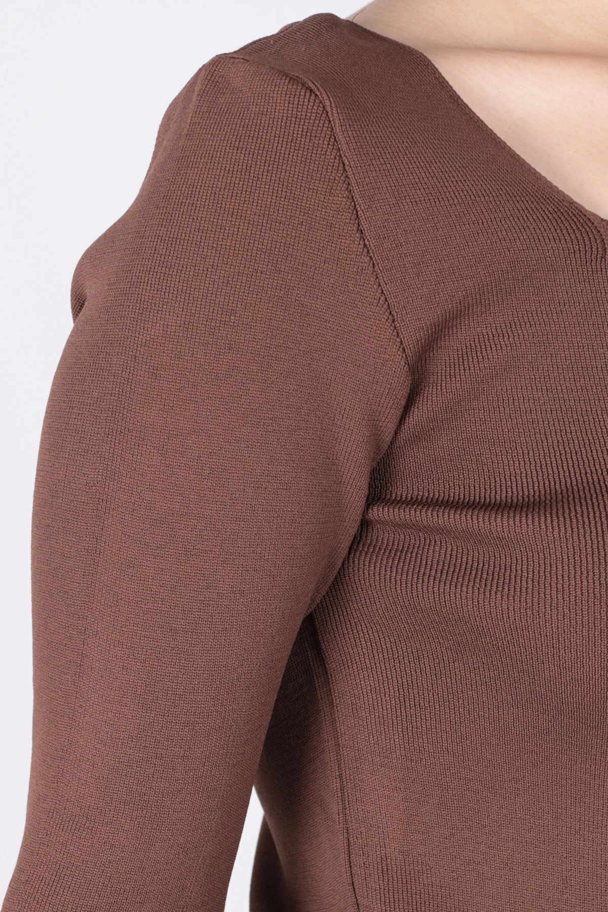 Kadın Kahve Kare Yaka Likralı Triko Bluz ARM-26K069002