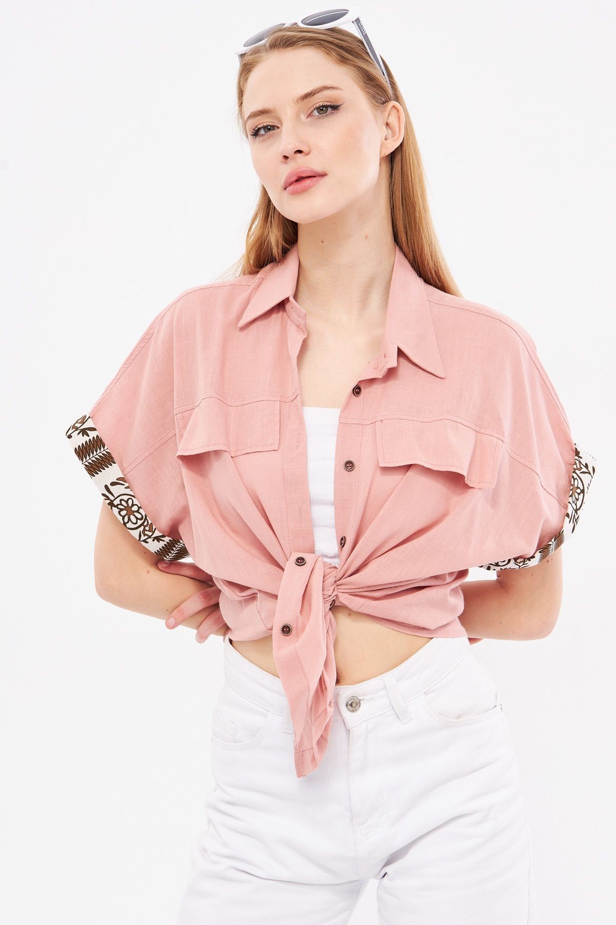 Kadın Gül Kurusu Oversize Duble Kol Detaylı Gömlek ARM-24Y001075