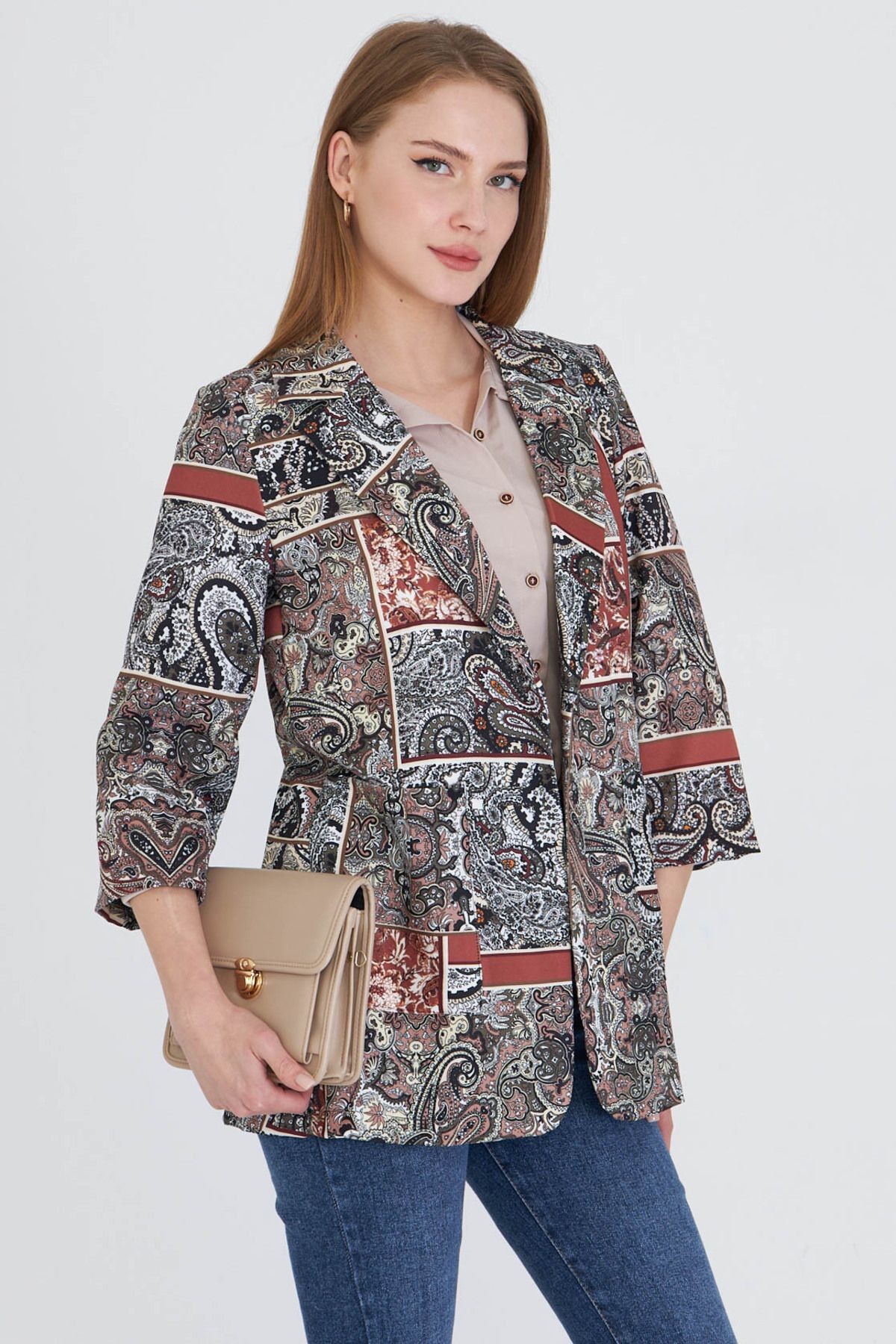 Kadın Kahve Cepli Oversize Ceket ARM-25Y001057