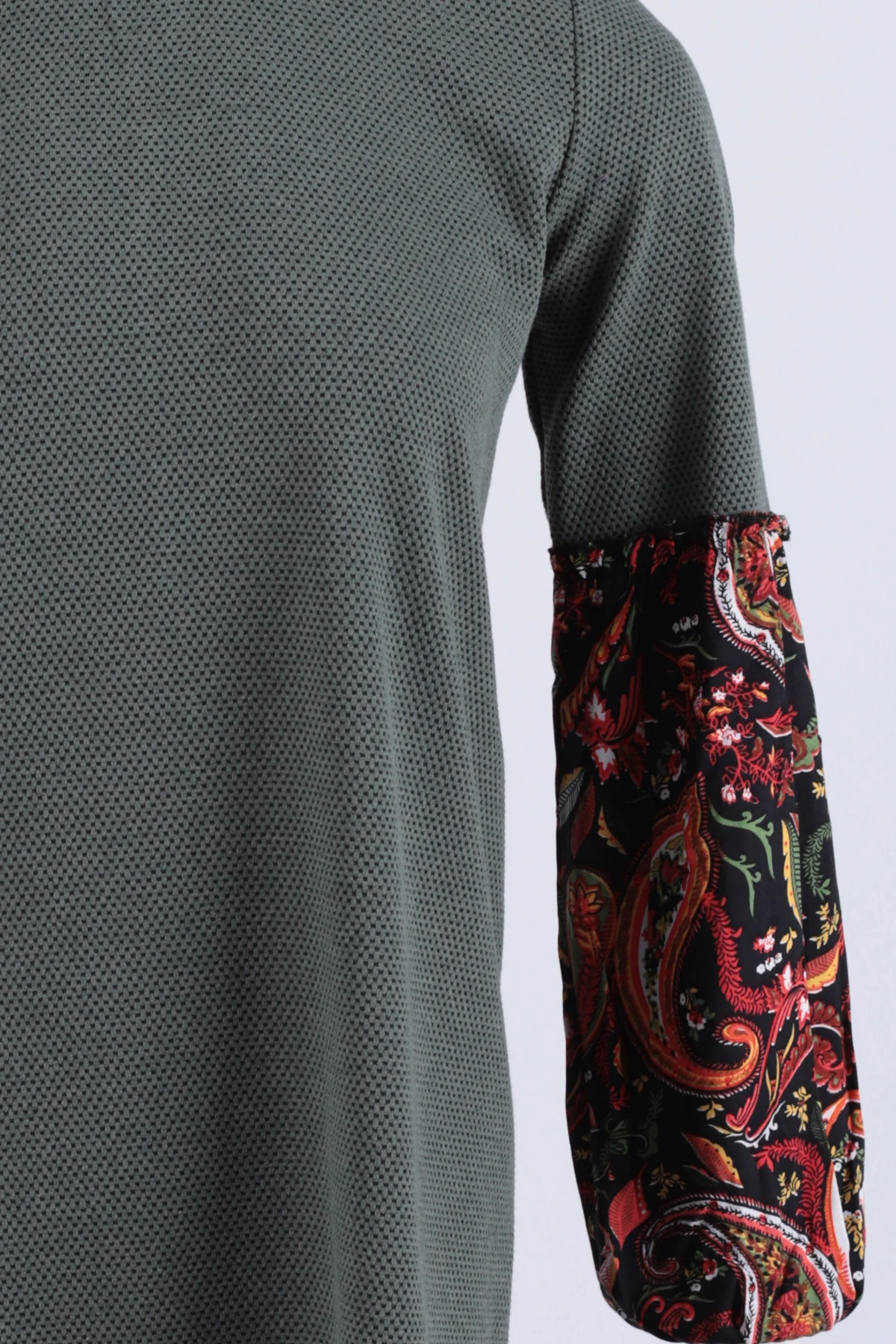 Kadın Yeşil Desenli Balon Kol Elbise ARM-26K001051