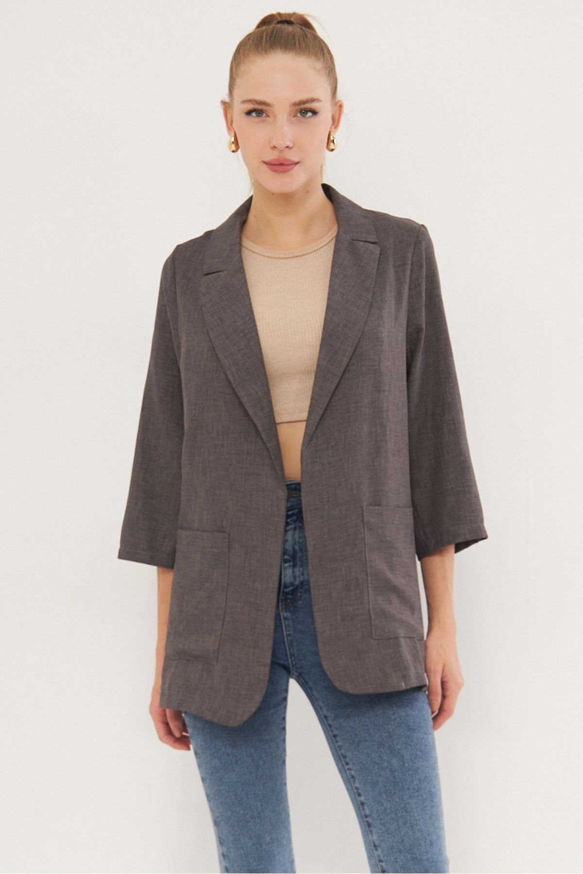 Kadın Füme Cepli Oversize Ceket ARM-24Y001115