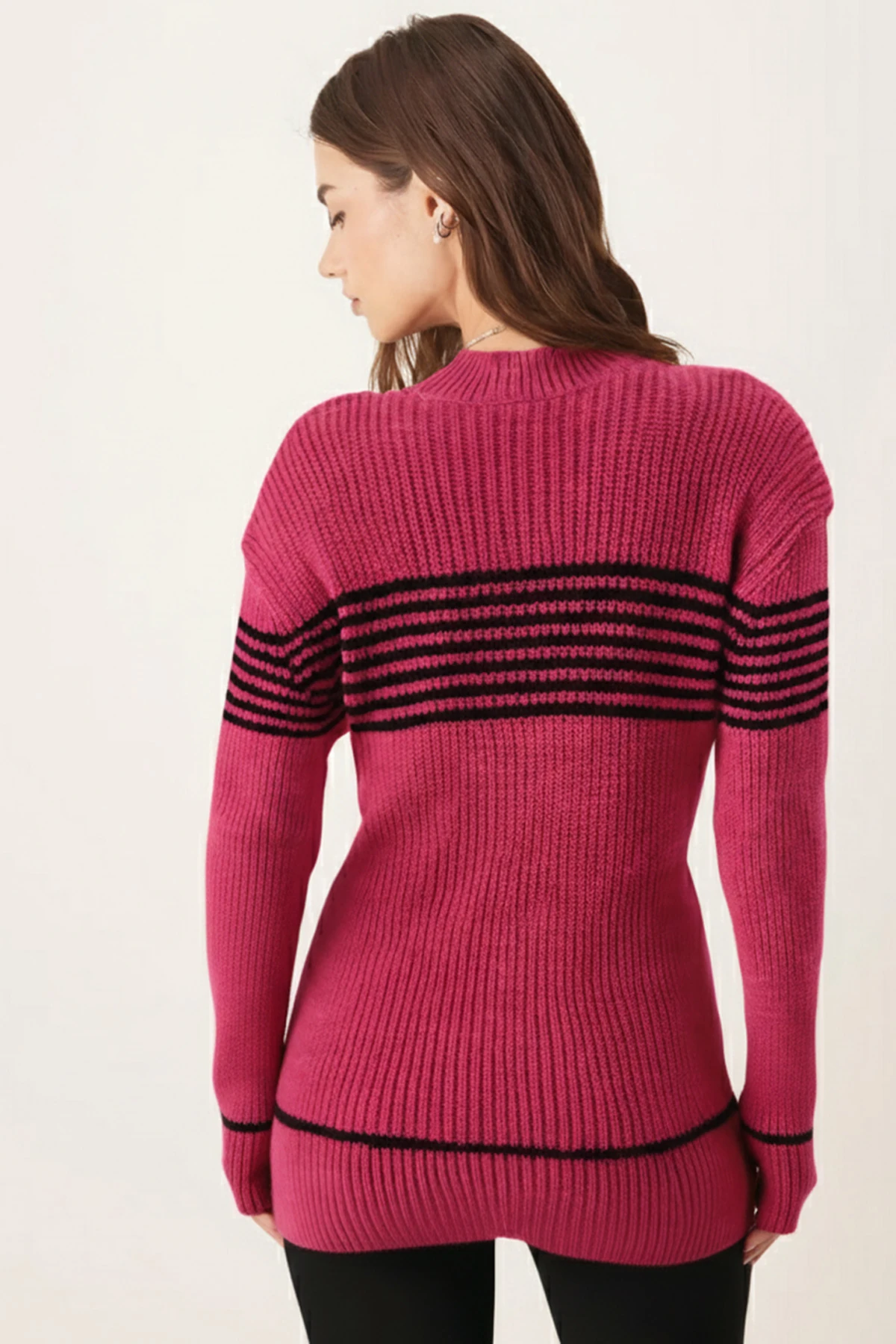 Kadın Fuşya Bisiklet Yaka Selanik Örgü Triko Kazak ARM-26K136031