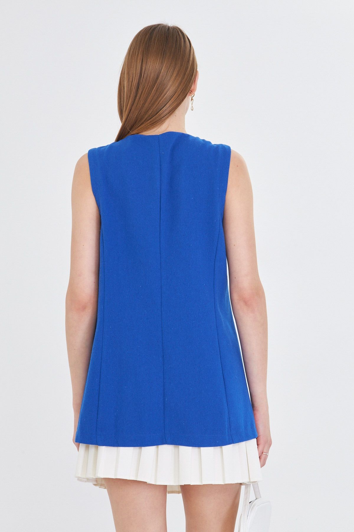 Kadın Saks V Yaka Tek Düğme Oversize Yelek ARM-25Y001036