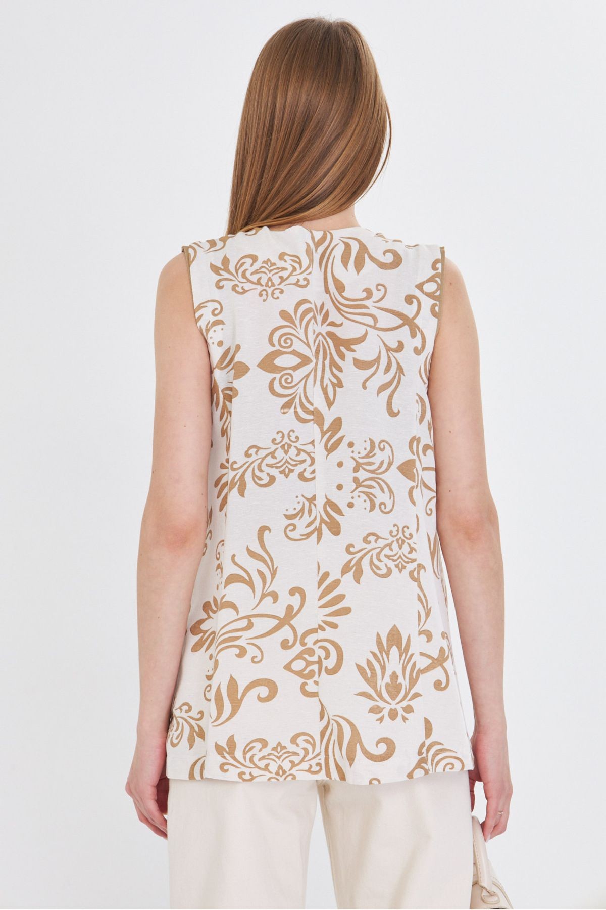 Kadın Vizon V Yaka Tek Düğme Oversize Desenli Yelek ARM-25Y001032