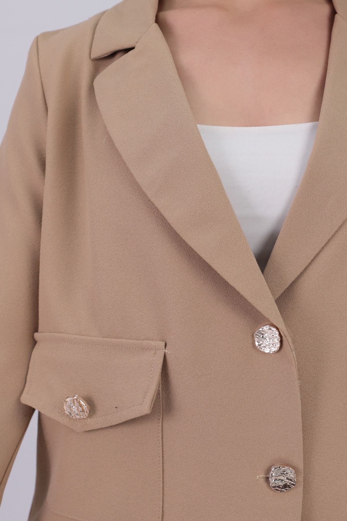 Kadın Vizon Erkek Yaka Kare Cepli Crop Ceket ARM-26K001026