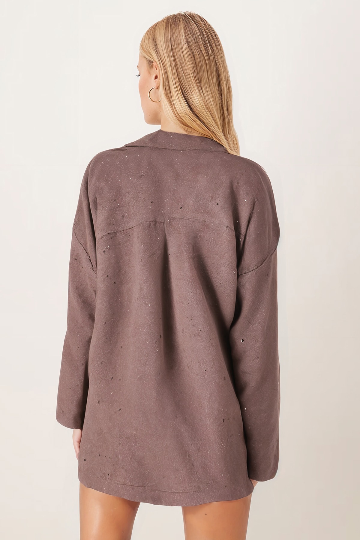 Kadın Vizon Erkek Yaka Yanları Yırtmaçlı Oversize Ceket ARM-26K001009